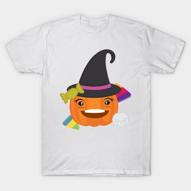 Cute Kawaii Smiling Pumpkin Face for Halloween. T-Shirt by Uncle Fred Design